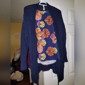 Zenana Outfitters Navy Blue Cardigan with Vibrant Floral Accents